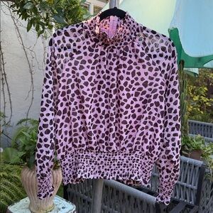 Ann Taylor Animal Print Pink And Dark Brown Top